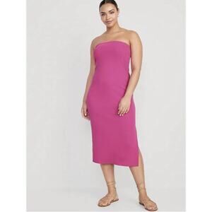 Old Navy Fitted Strapless Fuchsia Pink Midi Tube Dress Women’s Size Large NEW
